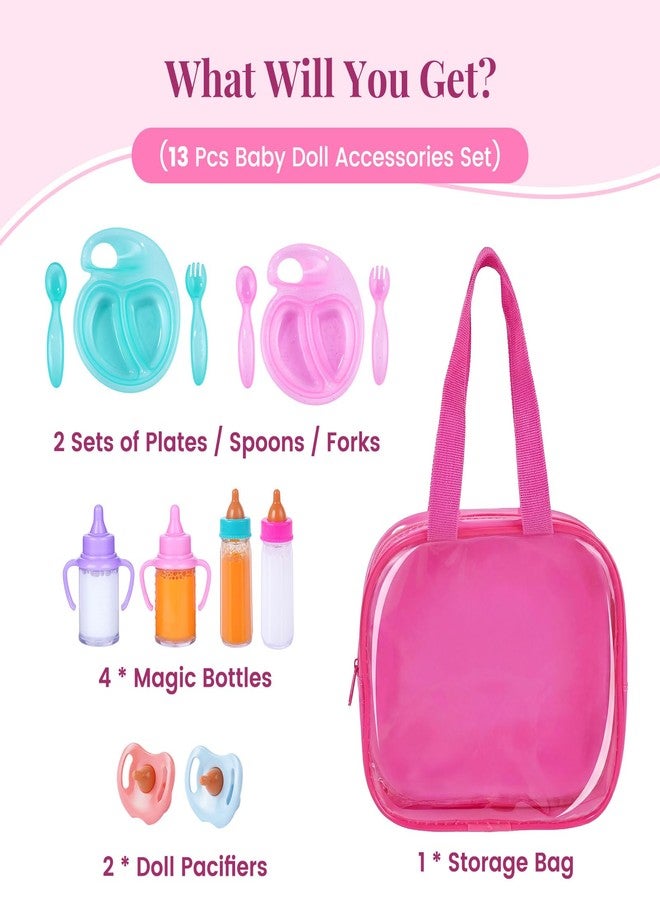 BABESIDE 13 Pcs Baby Doll Accessories Set, Magic Baby Doll Bottles and Accessories Toy Babys Bottles with Disappearing Milk, Babydoll Accessories for Girls Pretend Play Toy - Image 3